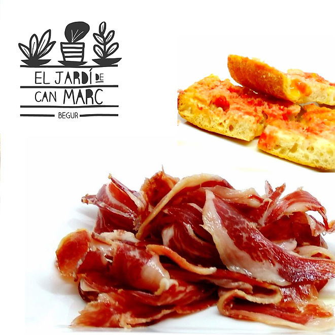 Jamón ibérico de bellota (70grs) con pan tostado con tomate de El Jardí de Can Marc